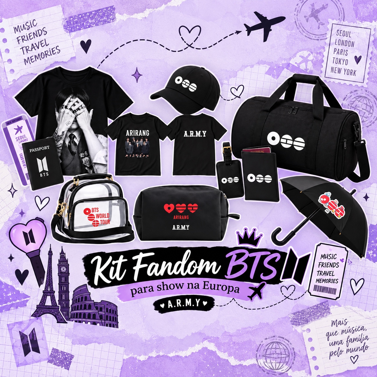 Kit fandom para shows e viagens
