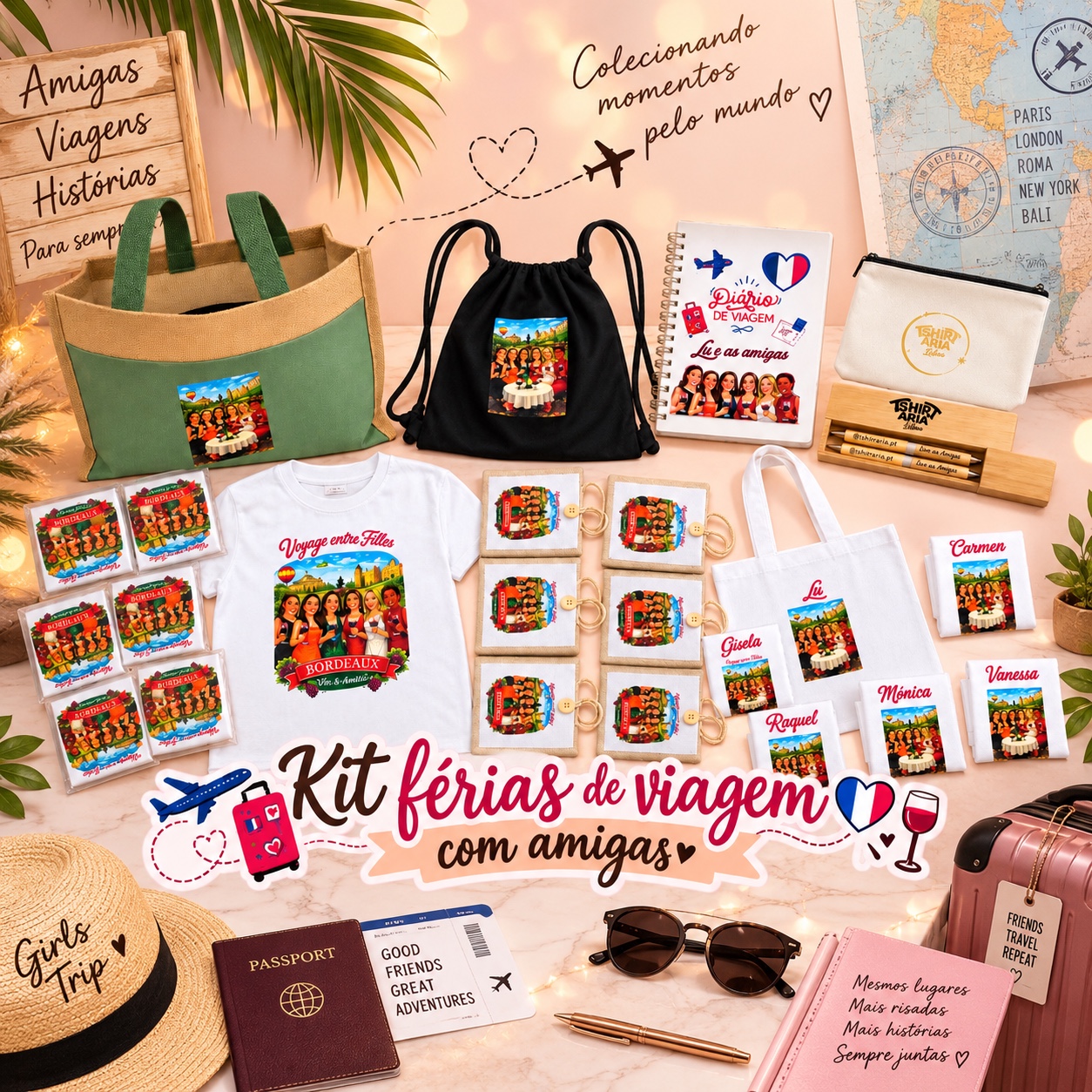 Kit de viagem com amigas